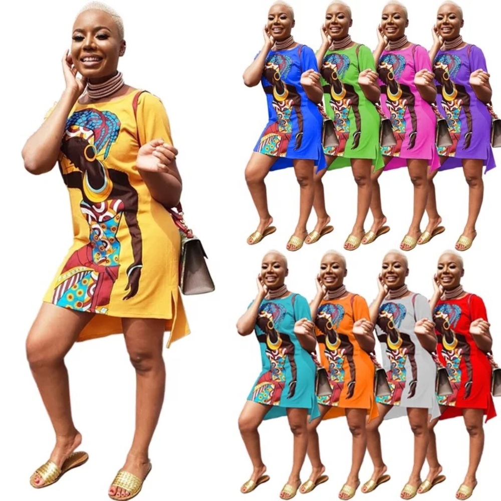 Women’s multicolor folk style casual T-shirt dress